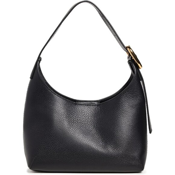 Women's Puffy Buckle Shoulder Bag True Black 100% Cow Leather